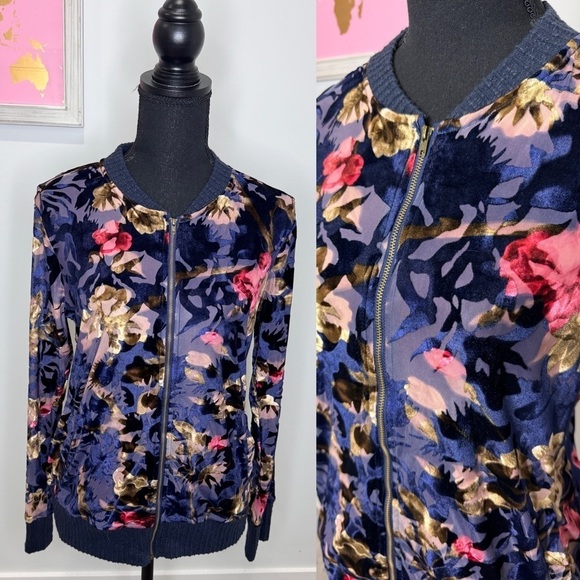Mystree Floral Sheer Zip Up Jacket with Pockets (S) - Picture 1 of 9